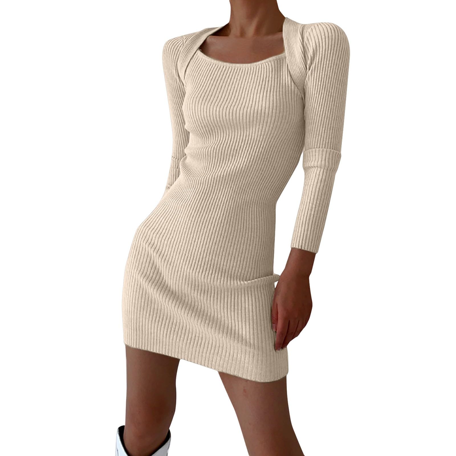 Abito aderente in maglia a collo alto a maniche lunghe - elegante e confortevole tessuto a costine elasticizzato