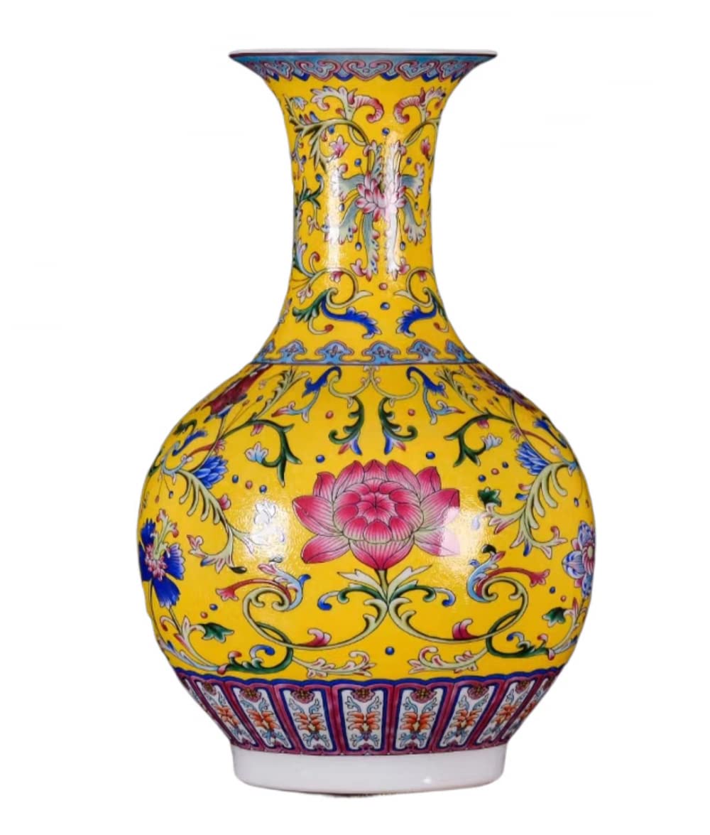 Vase Tabletop Ceramic Enamel Color Flower and Bird Antique Chinese Porcelain Decoration Ornaments Crafts(A 33x21cm)