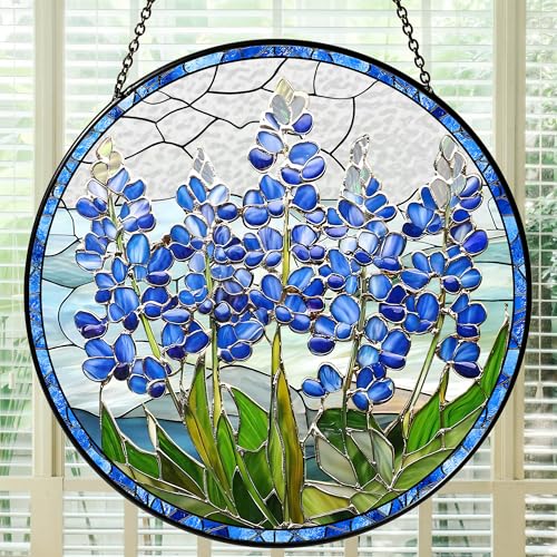 MALFIRST Texas Suncatcher Bluebonnet Decor – 8x8' Bluebonnet Suncatcher Ornament, Southwest Home Decor, Texas Themed Gifts for Women, Lone Star Blue Bonnet Gifts & The Lone Star State Gift Ideas