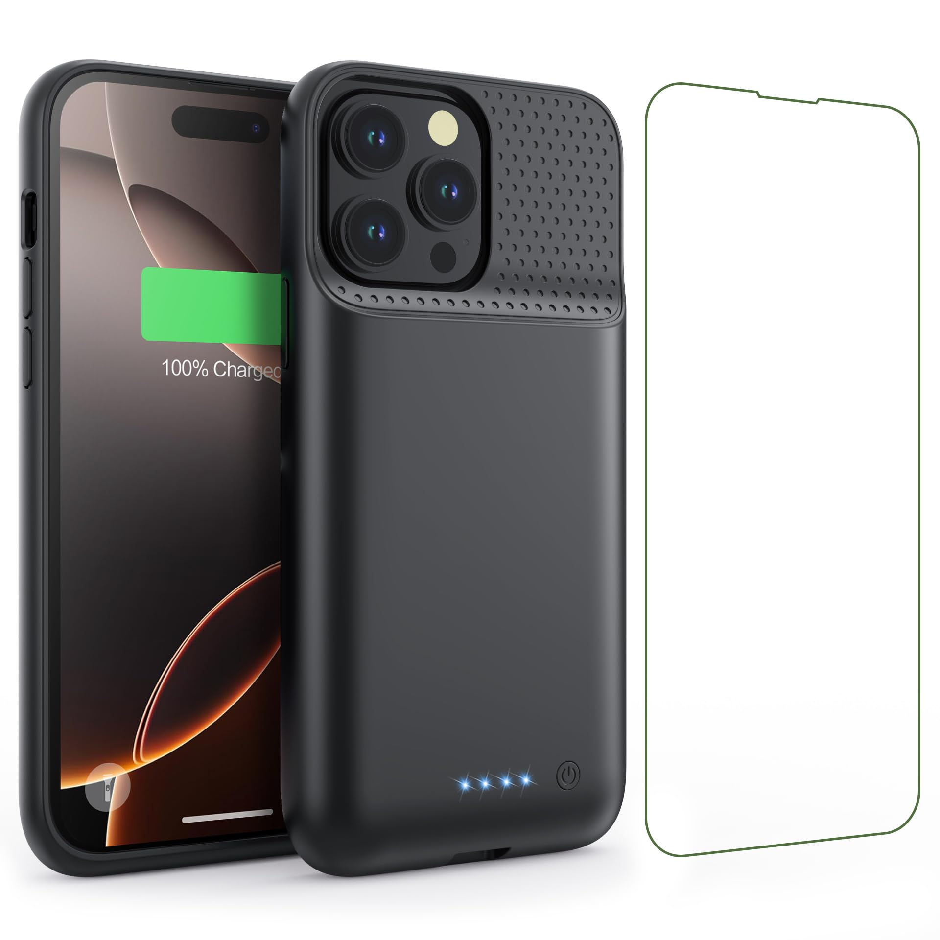 Feob Battery Case for iPhone 16 Pro Max,Ultra-Slim 8600mAh Portable Charger Case 360°Protection Rechargeable Extended Battery Charging Case for iPhone 16 Pro Max-6.9inch- Black