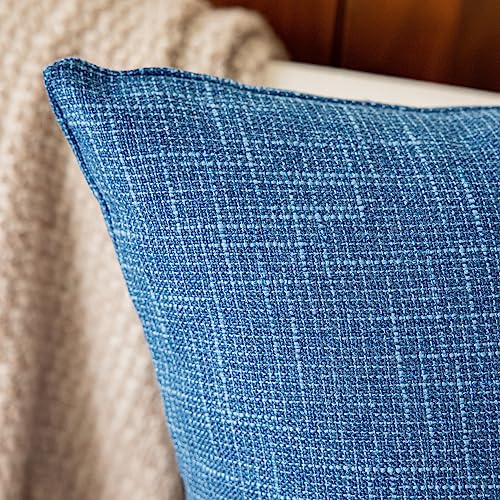 Kevin Textile Faux Linen Home Decorative Hand Made Cushion Cover Pillowcase for Nap, Hidden Zipper, 18"x18"(2 Pieces, Navy Blue) - Thumbnail 3