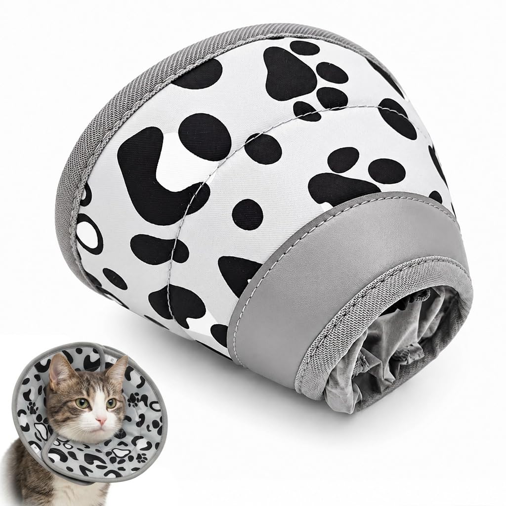Soft Adjustable Elizabethan Cat Cone Collar for After Surgery Recovery, Anti-Licking Protective Cone for Cats, Kittens and Small Dogs, Pet Recovery Collar Grey S