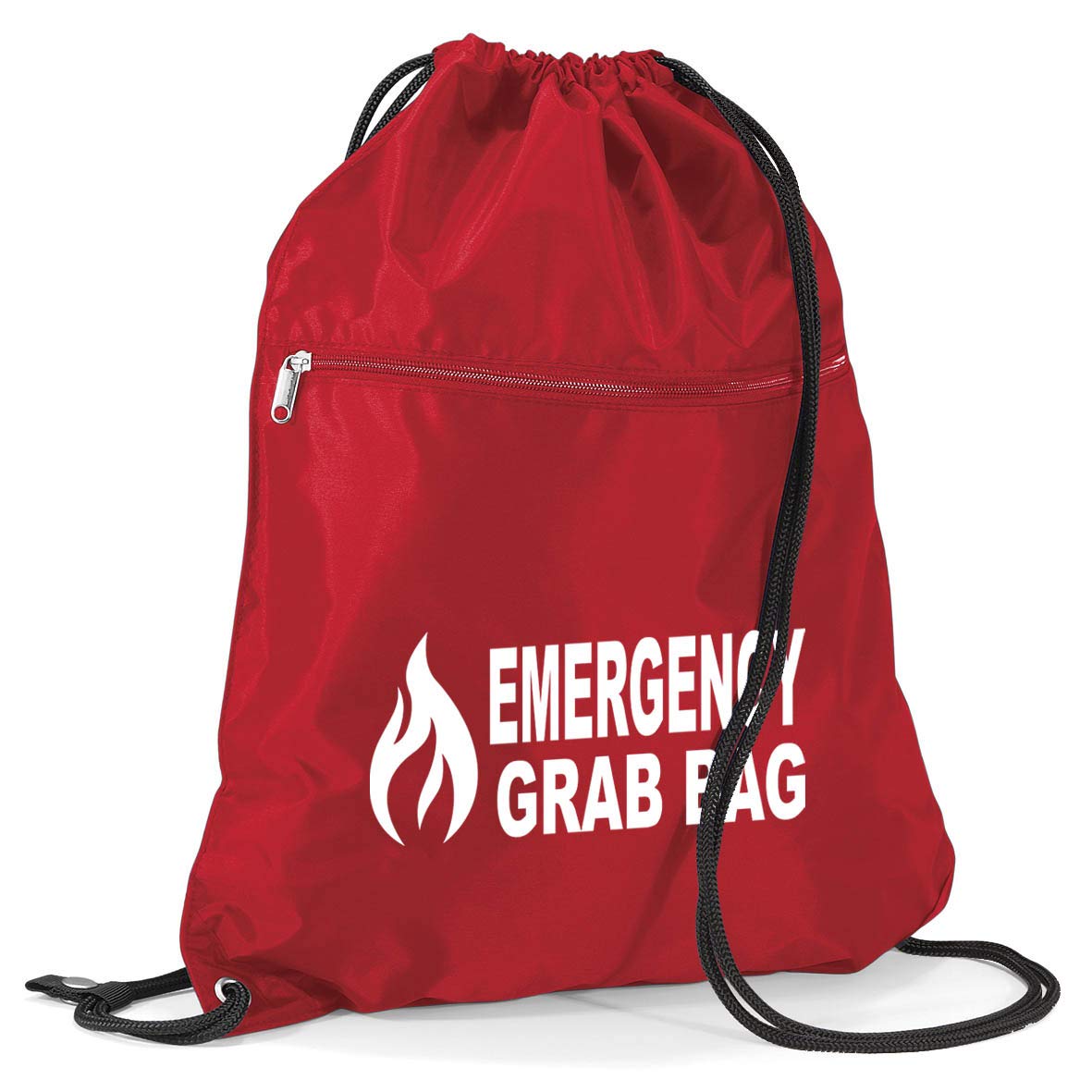School & Workplace Evacuation Emergency Grab Bag with Flame Logo Graphic - Printed Red Documents & Equipment Drawstring Sack Bag