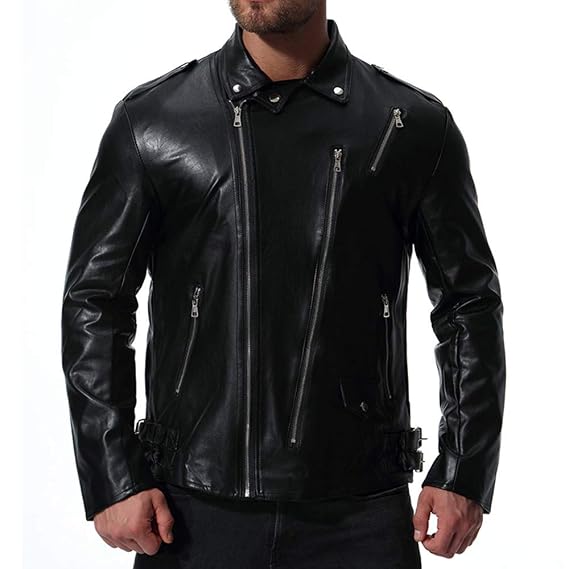 Mens Black PU Leather Bomber Jackets 