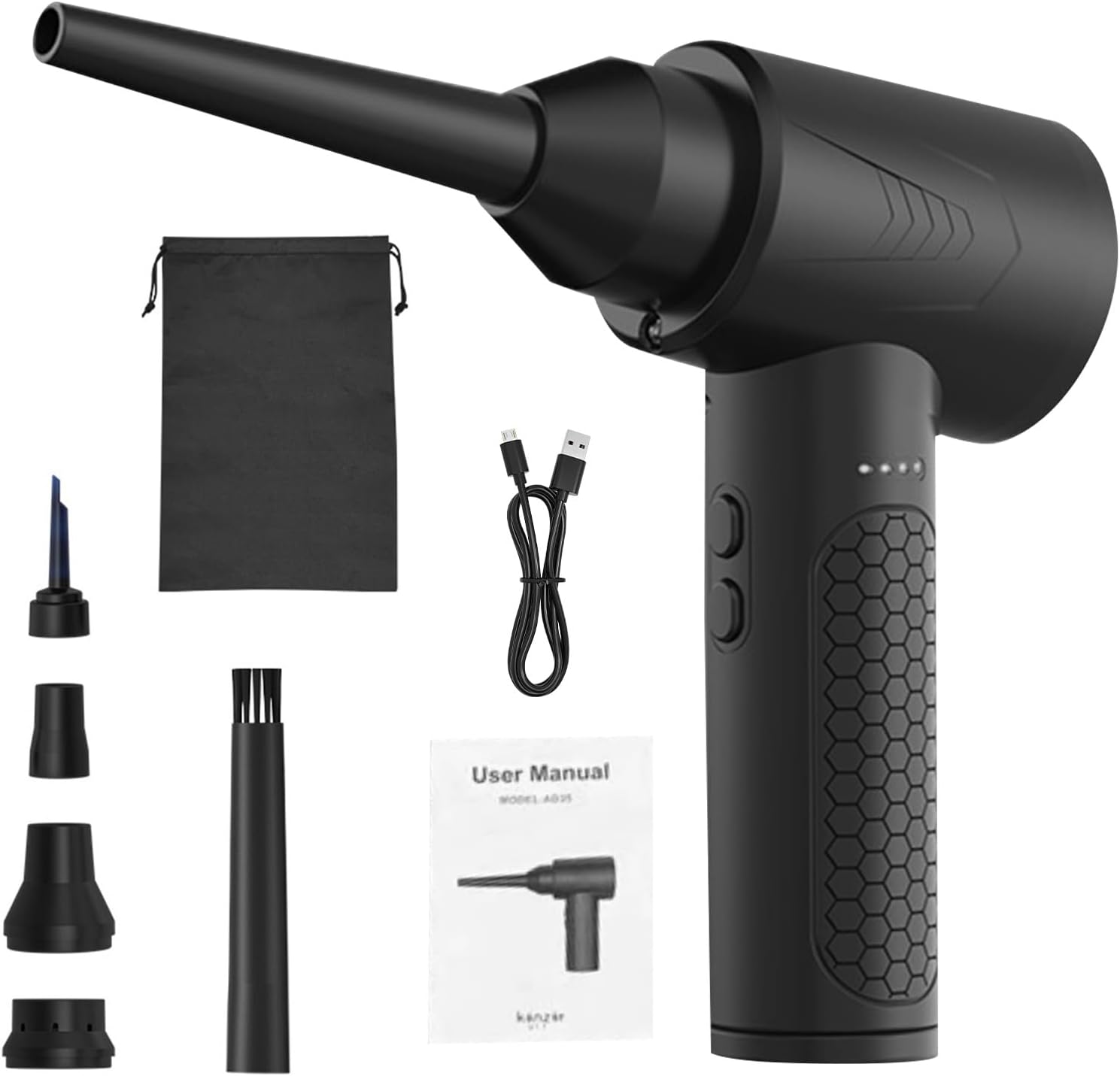 Haofy Electric Dust Blower Wireless Keyboard Vacuum Cleaner with 6 Nozzles LED Light 53000 RPM High Power Cordless Blower for Computer Car Camera Home Deep (AD35 Black)