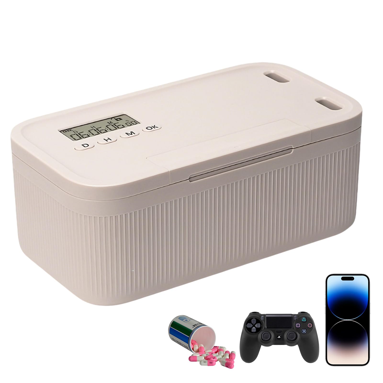 Handy Safe mit Zeitschloss, Zeitschloss Box Handy Safe Robust Tragbar Timer, Handy Safe mit 2 Arbeitsmodus 23.9 x 13.1 x 9.6 cm, Phone Lock Boxs Suchtmanagement für Medikamente, Handy, Snacks (Weiß)