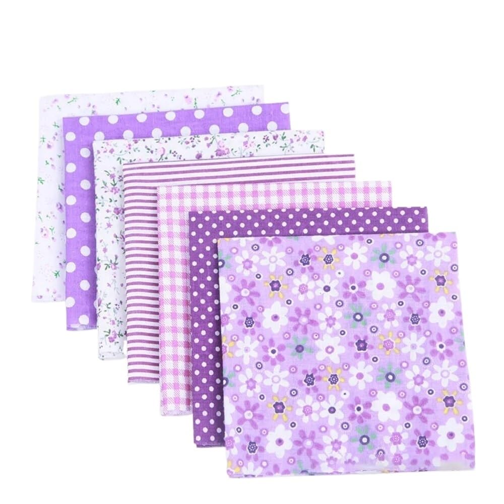 Kwadratowe arkusze z tkaniny pikowanej, 25 x 25 cm, zestaw bawełnianych tkanin rzemieślniczych, patchworkowy, do samodzielnego szycia, scrapbookingu, pikowania, wzór w kropki, 7 szt. (fioletowe)