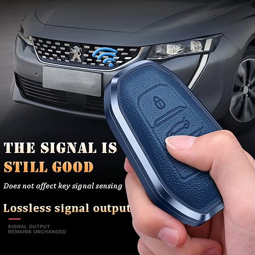 Miniatura 6 de HIBEYO Funda de cuero de aleación para llavero con textura de automóvil, compatible con llavero para Peugeot Citroen Picasso Elysee, Marrón