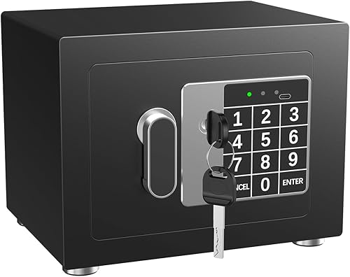 Miniatura 2 de Caja fuerte pequeña para el hogar, 6.7 pulgadas de profundidad x 9 pulgadas de ancho x 6.7 pulgadas de alto, caja de seguridad electrónica con