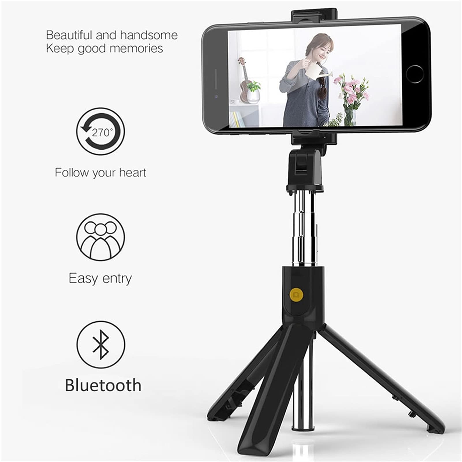 SCRUBY Treppiede senza fili Bluetooth Selfie Stick Pieghevole Palmare Monopiede con Otturatore Remoto Estensibile Mini