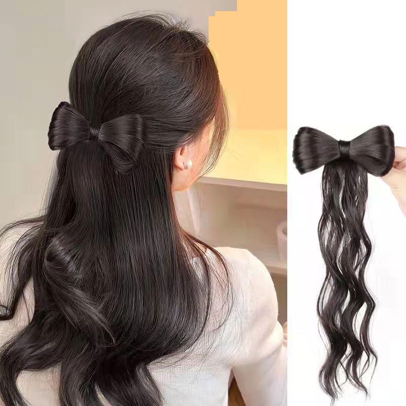 Hair Bow Ponytail Extension for Women & Girls Half Tied Synthetic Hair Bow Clip-In Ponytail Hairpiece Cute Hair Accessories for Kids, Daily Use Natural Look (1 Pc) (Brown)-image-38