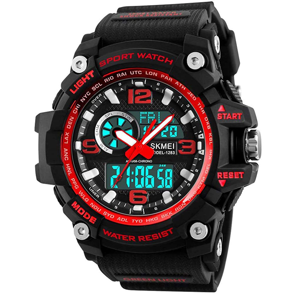 MASTOP Montre numérique pour homme - Étanche jusqu'à 50 m - Double cadran - Multifonctions - Analogique - Militaire - Sports de plein air - Étanche