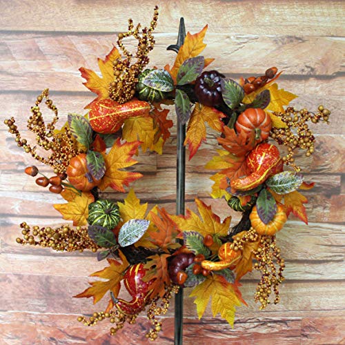Cvhomedecoprimitiverustic22inchartificialpumpkinswreathwithfallmapleleavesandberryharvestfestivalwreathforfrontdoorandhomedecor  Urban Country Home Decor Cvhomedeco primitive rustic 22 inch artificial pumpkins wreath with fall maple leaves and berry harvest festival wreath for front door and home decor  urban country home decor