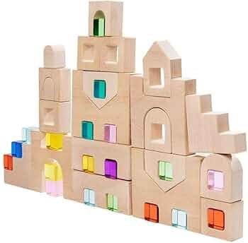 積み木　アクリルキューブ　木製積み木　お城つみき　新品未使用 Amazon | 匿名配送アクリルキューブ 木製積み木 お城つみき | 積み木