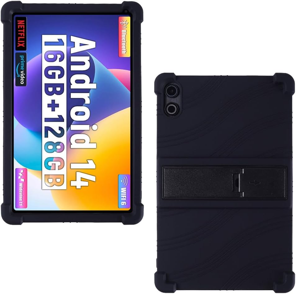 Case for FEARWIKY FEARPADC12 / FEARWIKY C12 / Ainmel AMLC107 / Freeski FSKC121118 Tablet 10.4 Inch, Soft Silicone Protective Cover with Stand, Black