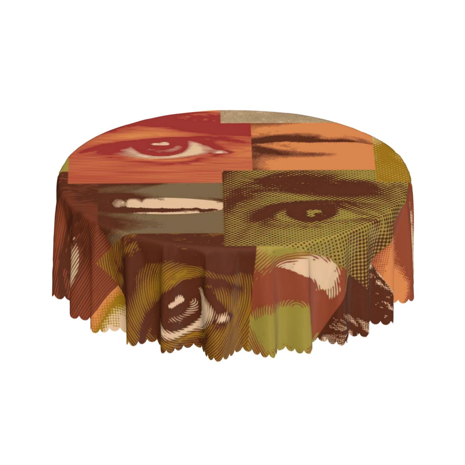 Lsjuee Abstract Eyes Mouths Men Round Tablecloth 60 Inch Printed Washable Tablecloth for Dining Party Holiday Fall Home Decorative