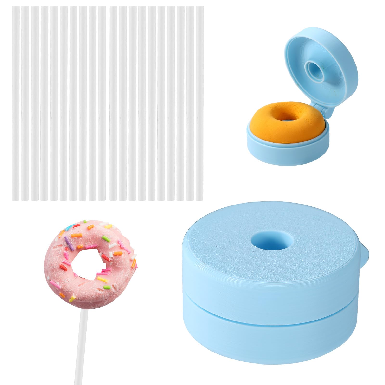 Lyreh Cake Pop Mold with 20 Sticks, Plastic Blue 3D Cake Pop Maker for Weddings Birthdays Cupcake Desserts Ice Cream Candy Chocolate Molds for Home Baking (Donut Shape)