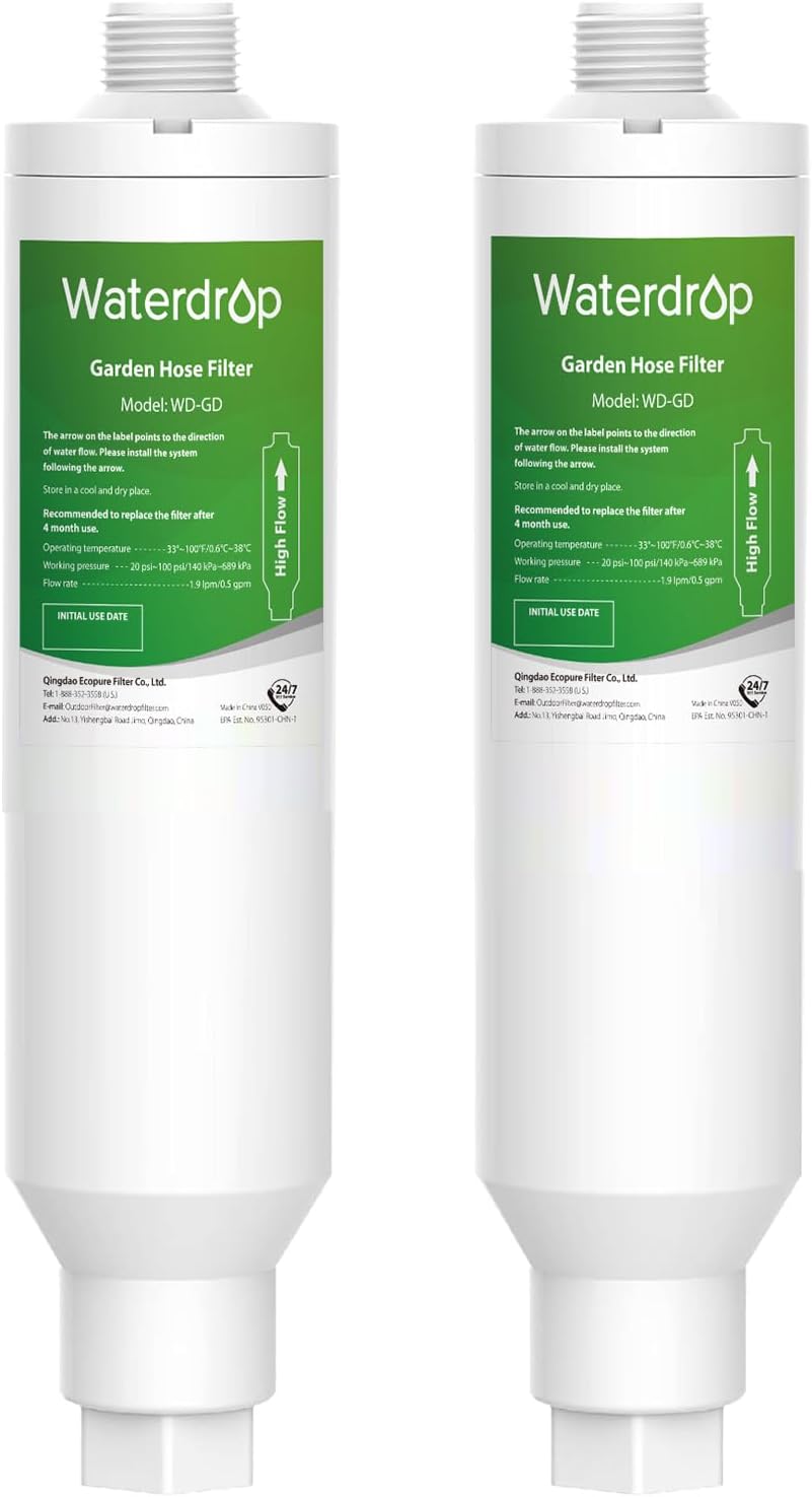 Waterdrop Garden Hose Water Filter, Reduces Chlorine, Odor, Improve Plants Health. Ideal for Gardening, Farming and Pets, Pack of 2.