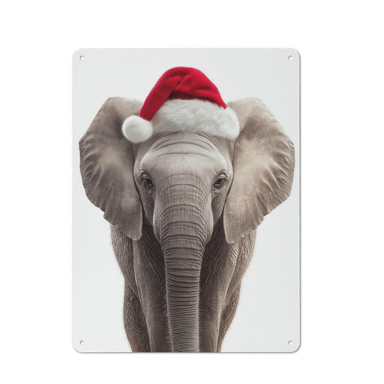 Junmoney Elephant Wearing Christmas Santa Hat For Café Or Restaurant, Vintage Metal Sign 40X30cm, For Vintage Wall Decor Fans, For Cafés, Pubs And Restaurants