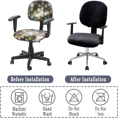 Miniatura 5 de ITFRO Funda negra para silla de oficina, de terciopelo, elástica, 2 piezas, funda para silla de escritorio de computadora, funda giratoria universal