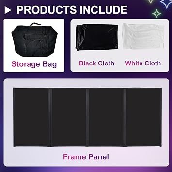 Portable DJ Facade Booth 40x20 Foldable Metal Frame, Black & White Lighting Scrims, Adjustable Feet, DJ Controller Stand & Table Station with Carry Case