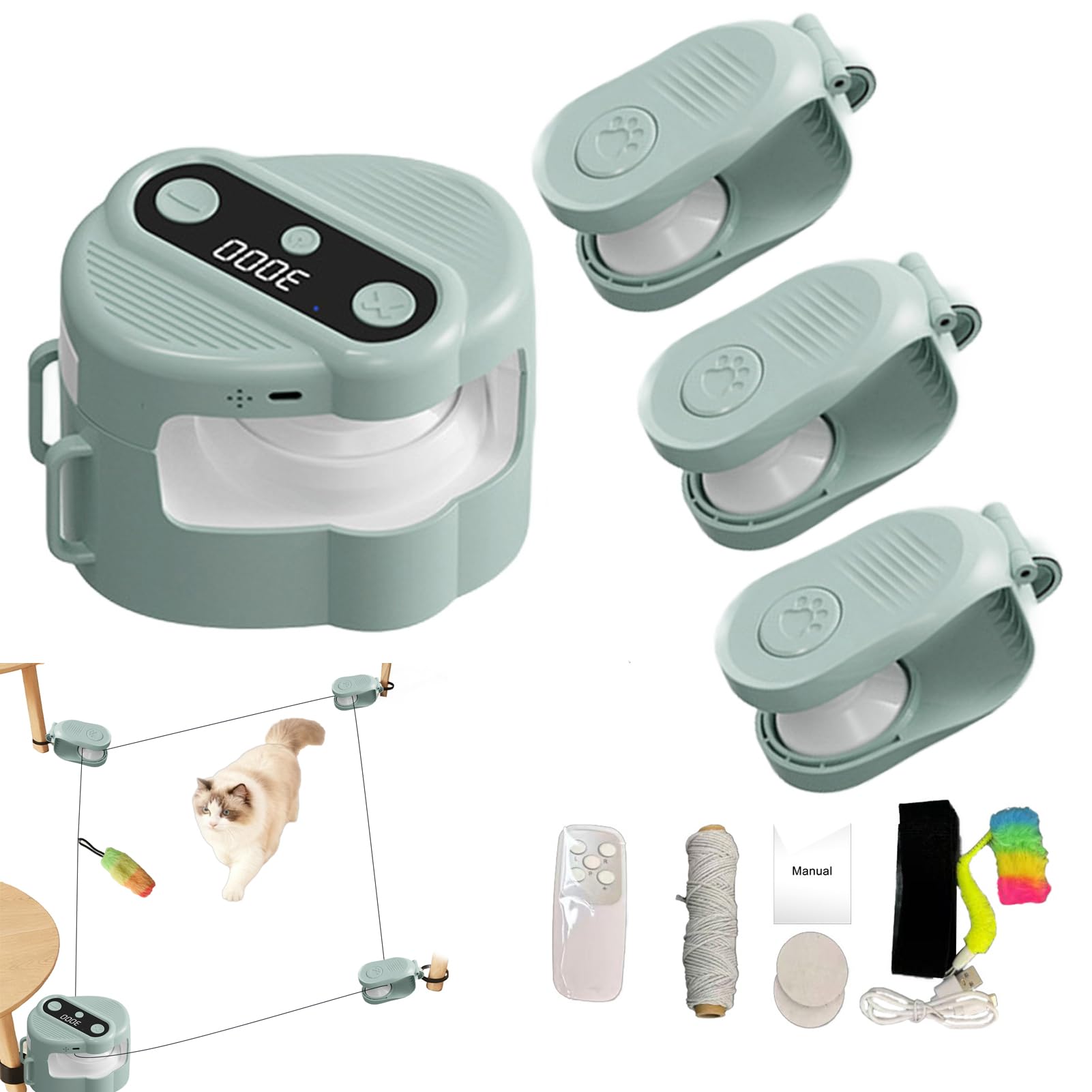 Giocattoli per gatti elettrici, tapis roulant, automatici/telecomandato, per gatti, modalità auto e manuale, ricaricabili USB, giocattolo interattivo simulato per gatti (verde)