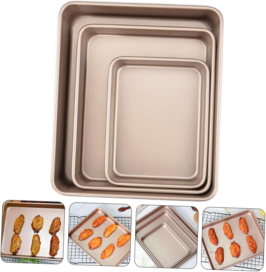 3pcs Carbon Steel Oven Baking Pan Rectangular Cake Baking Sheets Nonstick Kitchen Bake Tray