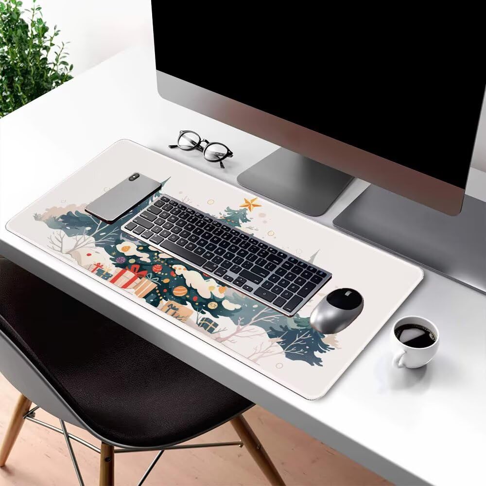 Choinka Podkładka pod mysz XXL 1000 x 500 x 3 mm Śnieg Duża podkładka pod mysz, szyte krawędzie, antypoślizgowa mata biurkowa, do PC, MacBooka, przenośna, poprawia dokładność i szybkość r-547
