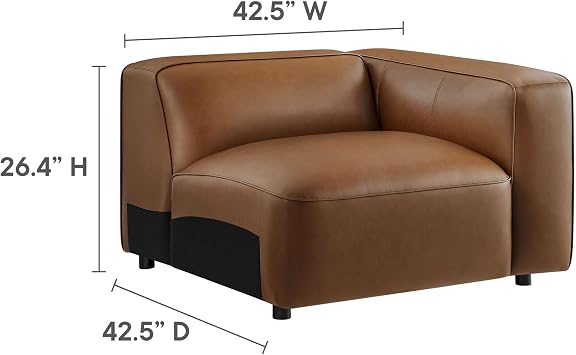 Modway Auren Vegan Leather 6 Piece Modular Sofa in Coffee - Faux Leather 4 Seater Sectional - Comfy Modern L Shaped Sofa - Oversized Mid Century Modern Couch for Living Room