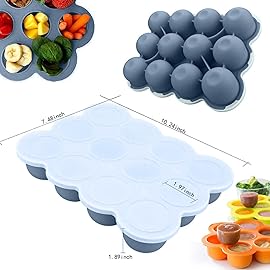 Samuelworld Baby Food Storage Container, 12 Portions x 2.5oz - BPA Free Silicone Freezer Tray with Clip-On Lid for Breast Milk Storage, Homemade Baby Food, Vegetable & Fruit Purees - Navy Blue