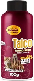 Talco Banho Seco para Cães e Gatos 100g – Higiene Sem Água, Perfumado Cereja e Avelã, Limpeza Rápida e Prática