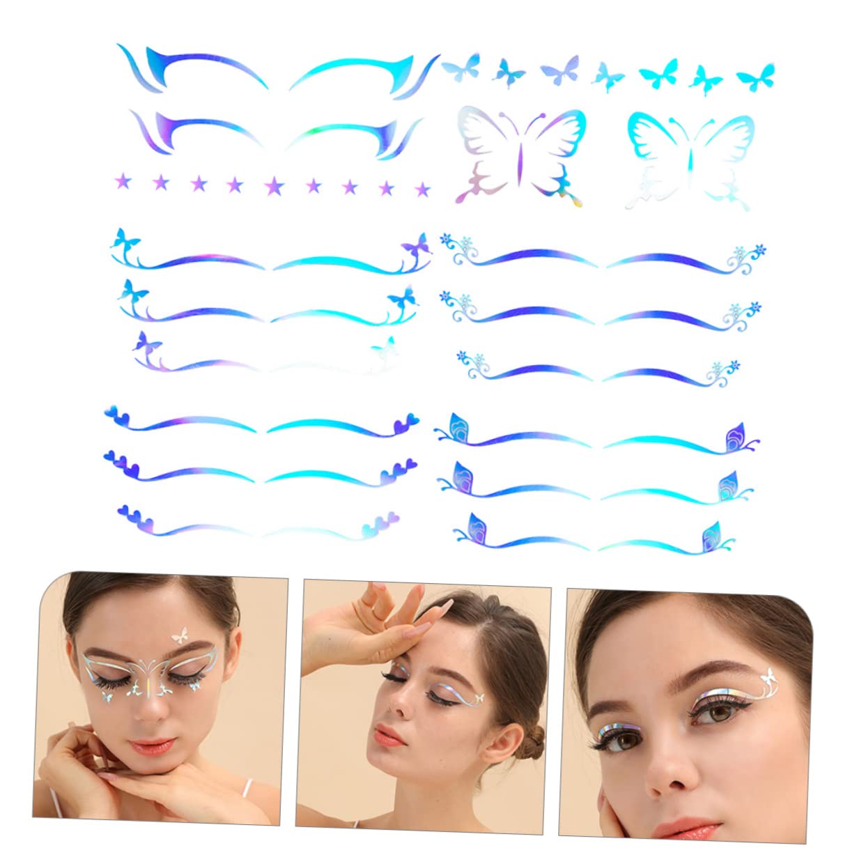 Didiseaon 24fogli Adesivi Per Stickers Per Ombretto e Eyeliner Temporanei Decorazioni Per Cosplay e Speciali Facili Applicare Design e