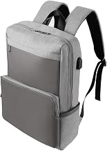 Computer Rucksack with Exterior USB Charging Port and Inner Cord Link, 15 in Padded Notebook Sleeve, Grey Nylon Body, Zippered Front Storage, Work Commute Bag