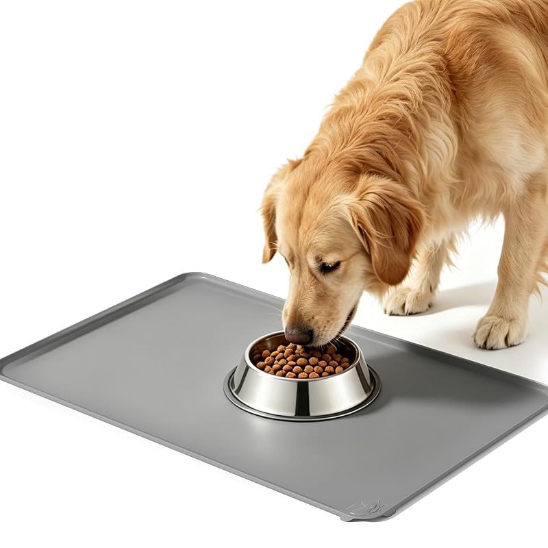 Tapete para Alimentação de Cães em Silicone com Bordas Elevadas Antiderrapante kaxionage Cinza 60 x 40 cm