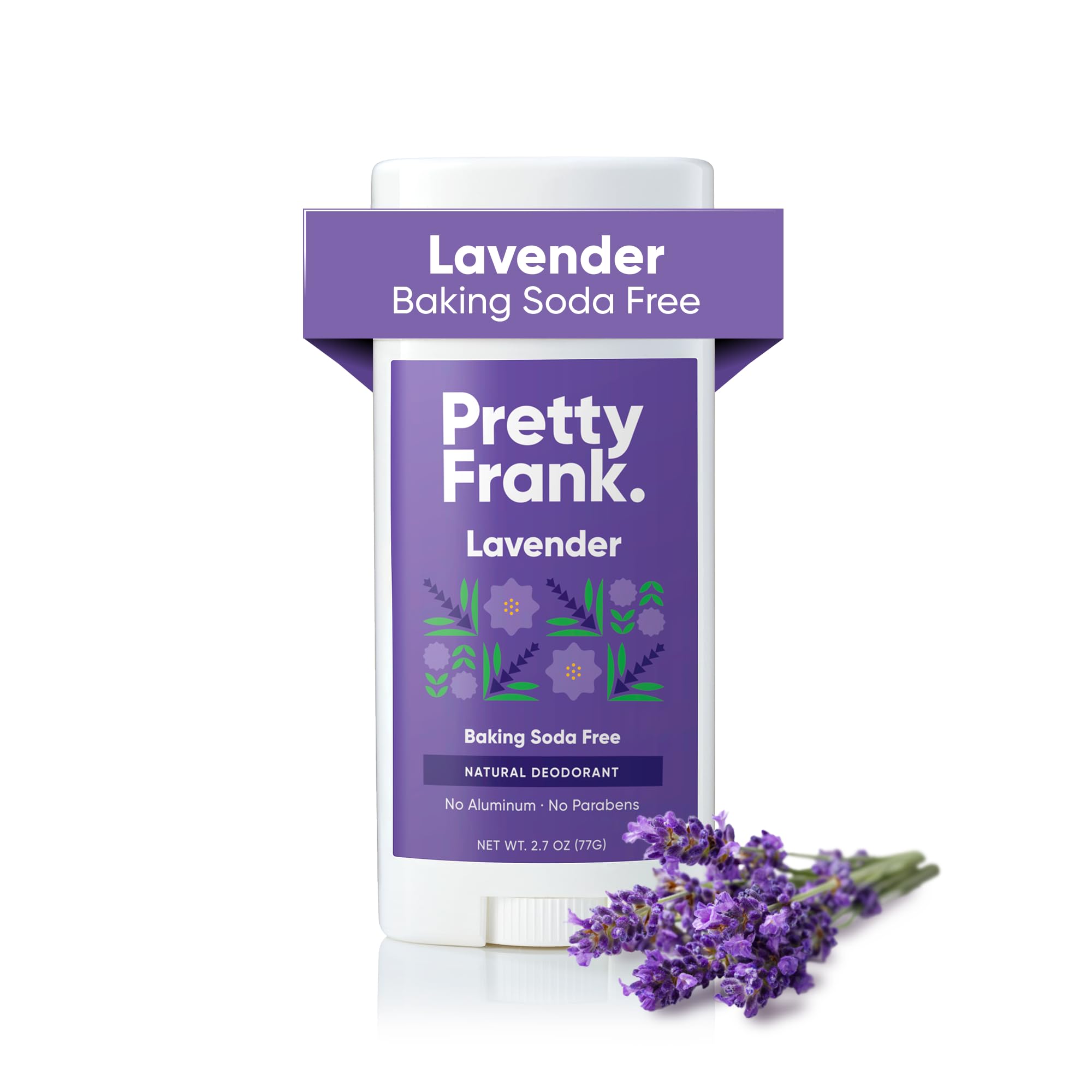 Pretty Frank Natural Aluminum-Free Deodorant Stick, Baking Soda-Free, Lavender (1-Pack) | Sensitive Skin Friendly, Effective Odor Control for Women & Men, Organic Ingredients and Essential Oils