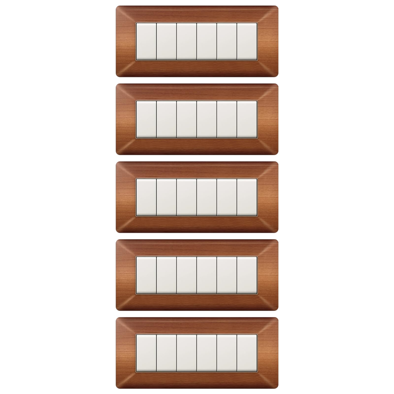 Plaques de finition compatibles BTicino Matix 6 modules couleur bois clair en plastique lot de 5