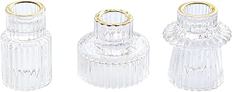 Taper Glass Candlestick Holders Tealight Candle Holders for Table Centerpieces, Wedding Decor and Dinner Party (3 Pcs, Gold Rim Clear)