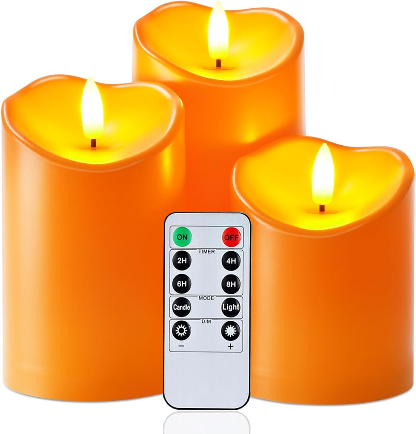 Homemory Orange Wasserdicht Flackernden Flammenlose Kerzen, Outdoor-Batterie Betriebene LED-Säule Kerzen mit Fernbedienung Timer, Halloween-Kerzen,3er-Set