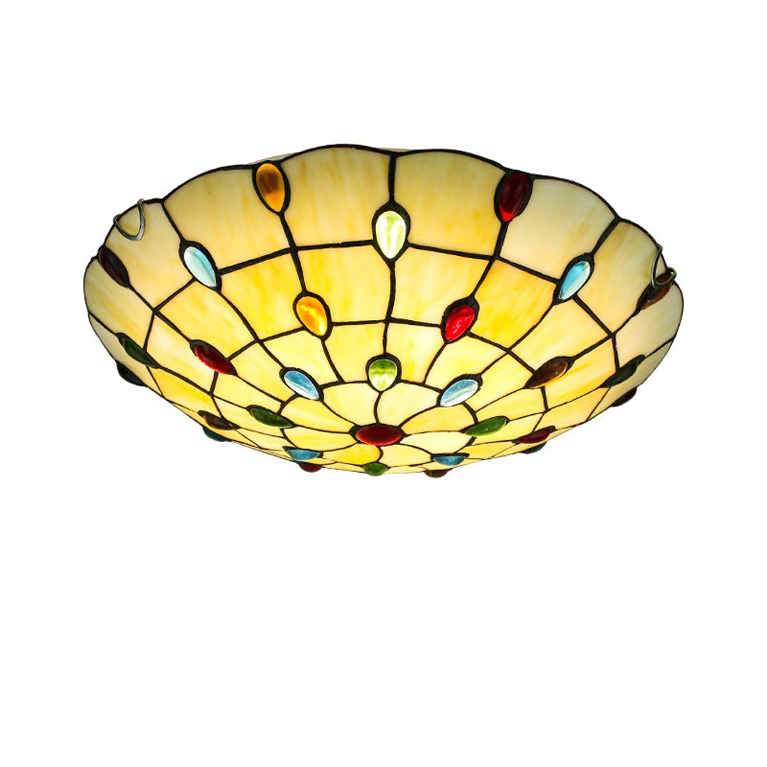 Tiffany Style Ceiling Lights Flush Mount, Vintage Stained Glass Hallway Ceiling Lamp, E27 Bulb Retro Round Shade Ceiling Lighting Fixtures for Bedroom Living Room,D,30cm — image 1
