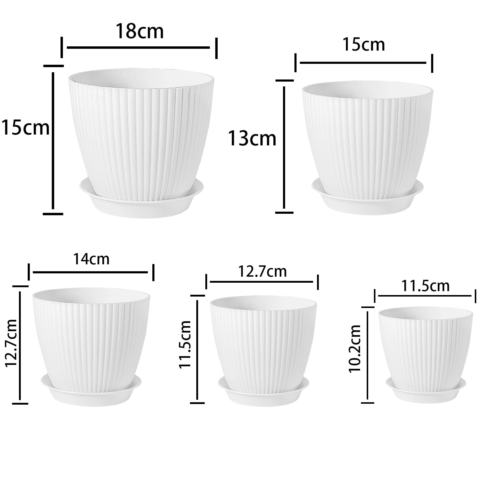 PROFIKLA 18/15/14/13/11.5cm Plastic Plant Pots, Pack of 5 Flower Pots, Plant Pots with Drainage Holes and Saucers - Image 2