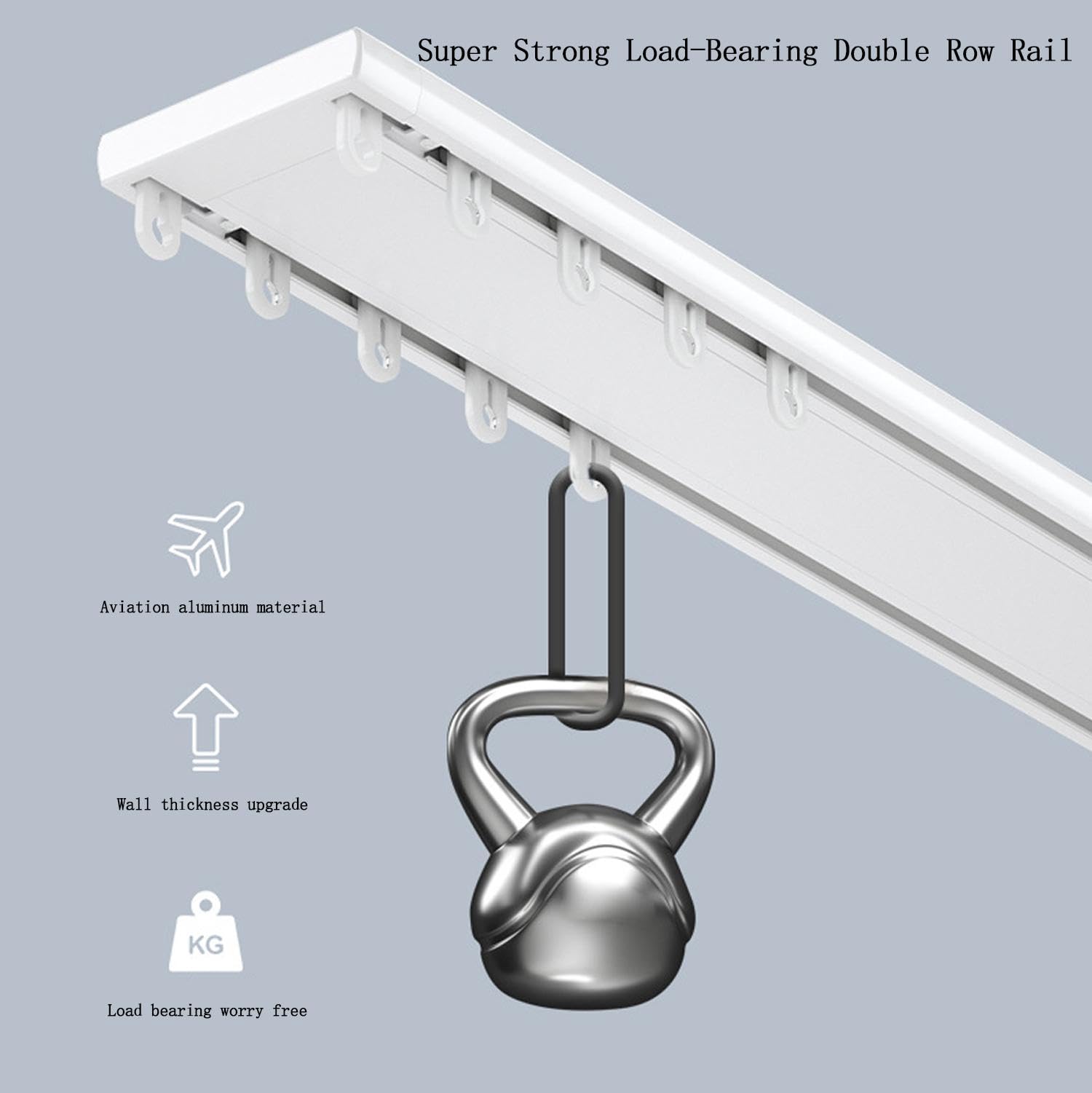 Double rail de rideau, rail de plafond en aluminium rail de rideau rail de rideau lourd, approprié pour le salon salle de bains chambre à coucher cloisonné rail de plafond Kit,White-2.6m