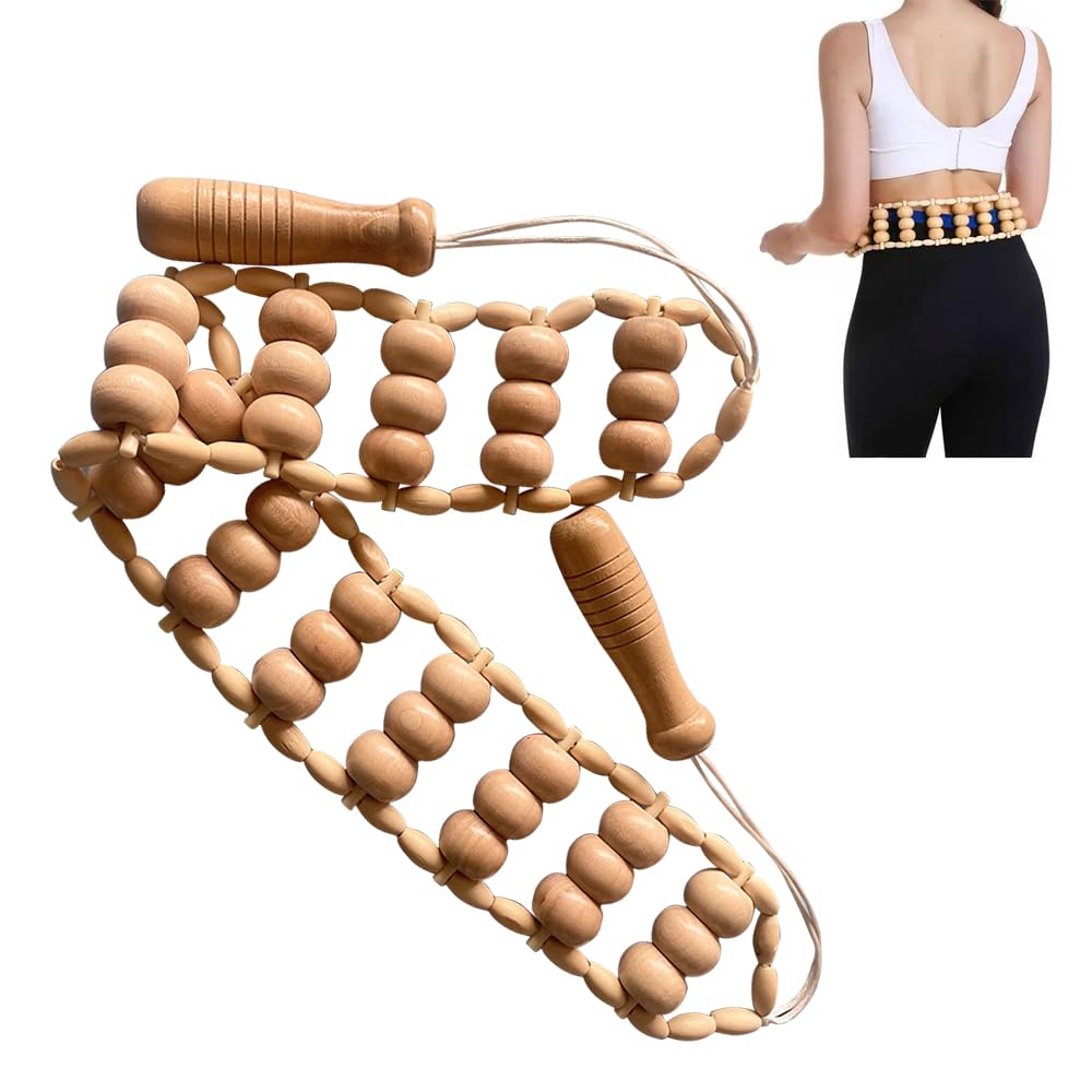 mizikuu Rodillo de masaje para espalda con mango, masajeador de madera, anticelulitis, masajeador de espalda, maderoterapia, rodillo para fascia con mango, rodillo de masaje para cuello, piernas