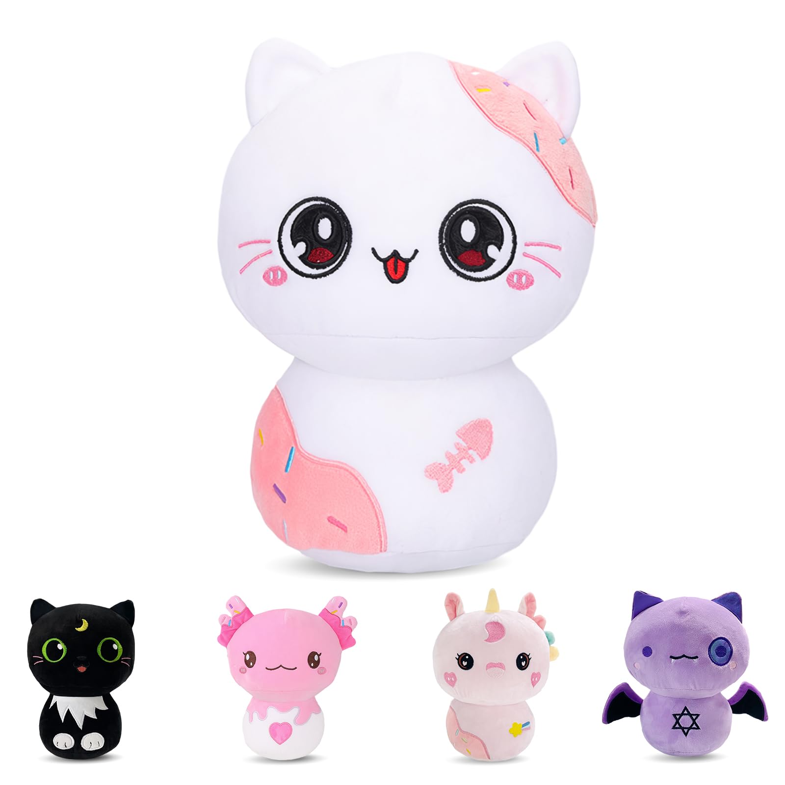 Cute Cat Stuffed Animal Plush 8inch White Pink Soft Cat