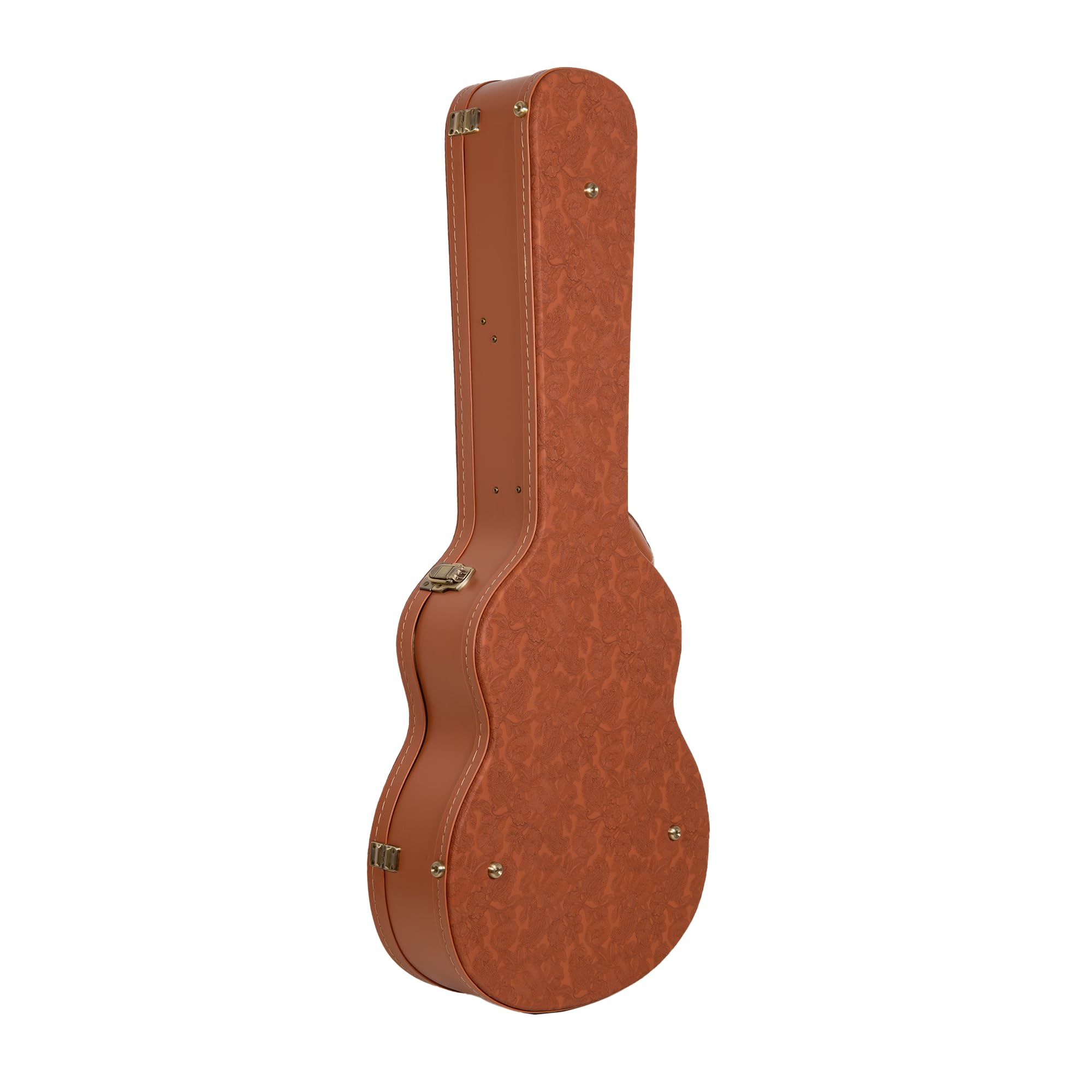 Crossrock Custodia in legno per chitarra OM / 000-14 Fret | Finitura scolpita Red Wood, interno in velluto avorio, serratura – Relief Series Premium