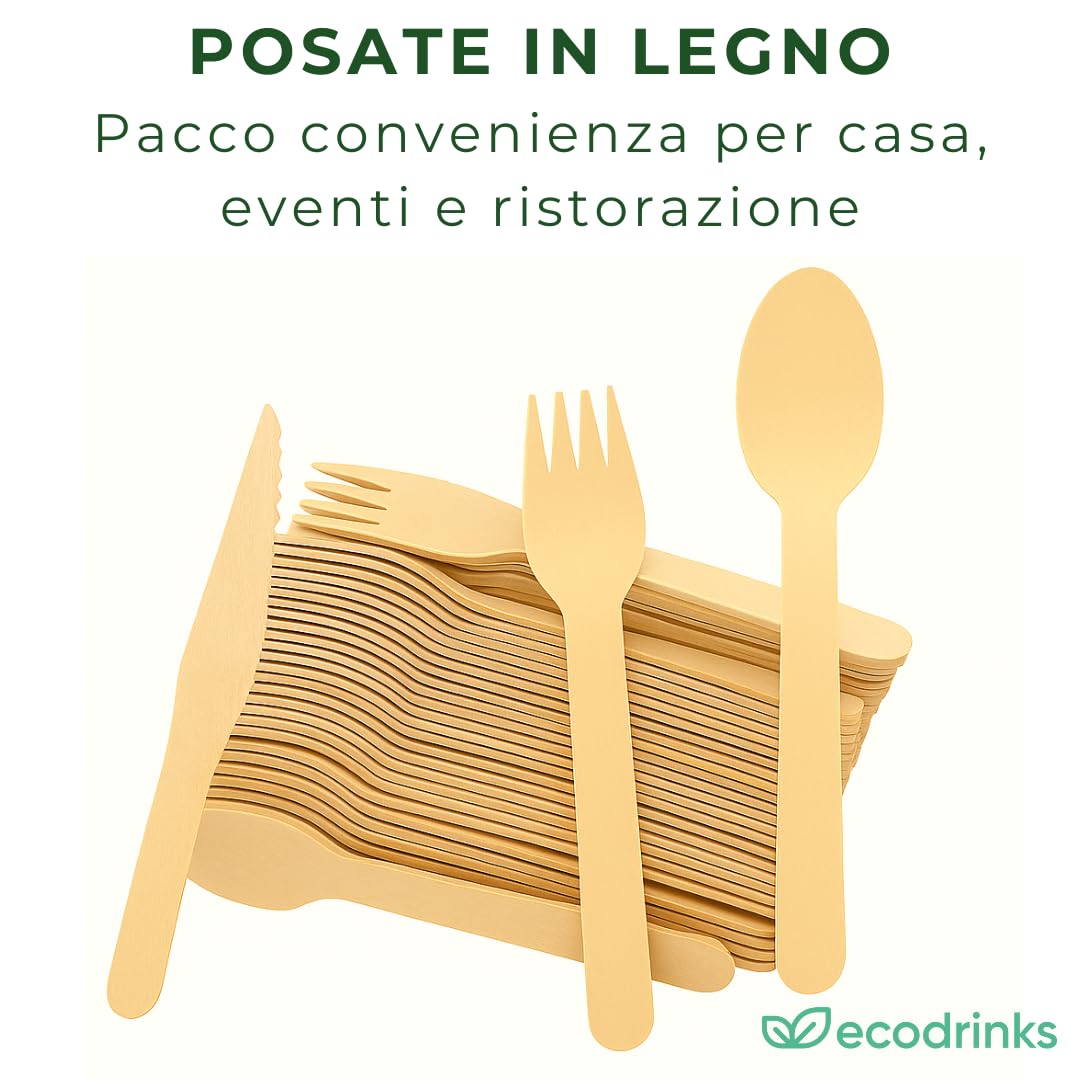 200 Coltelli in Legno di Betulla - Biodegradabili e Compostabili - Design Rustico e Resistente - Per Feste, Eventi, Catering, Ristorazione, Uso Domestico - 16,5cm