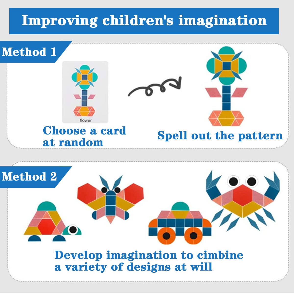edutree Set di Tangram Magnetici Montessori in Legno con 248 Pezzi, Giochi Educativi STEM per Bambini dai 4 agli 8 Anni, Puzzle Creativi con Carte e Pennarello