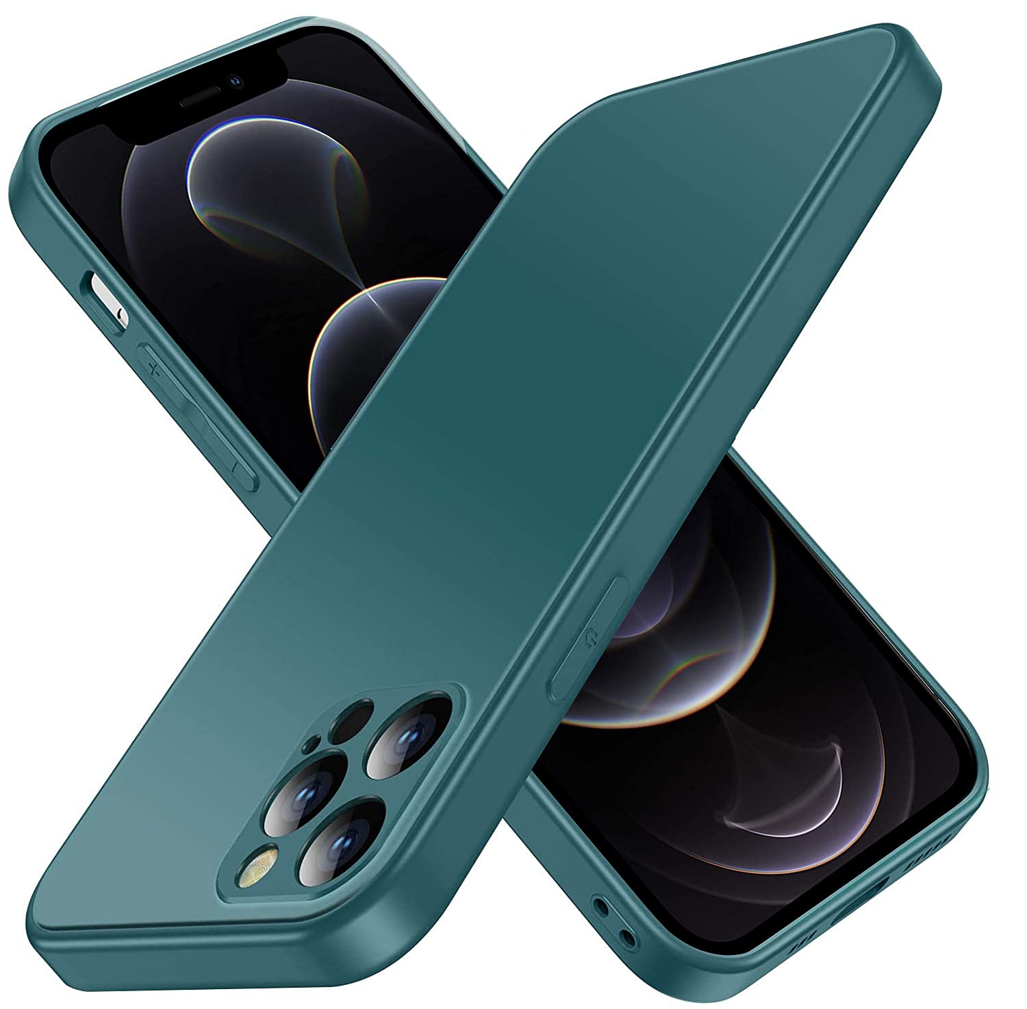 FMPC Compatible with iPhone 12 Pro Case, Ultra Thin Matte Mobile Phone Case Hard Tempered Glass Back and TPU Bumper Anti-Scratch Comfortable Grip Case, Green