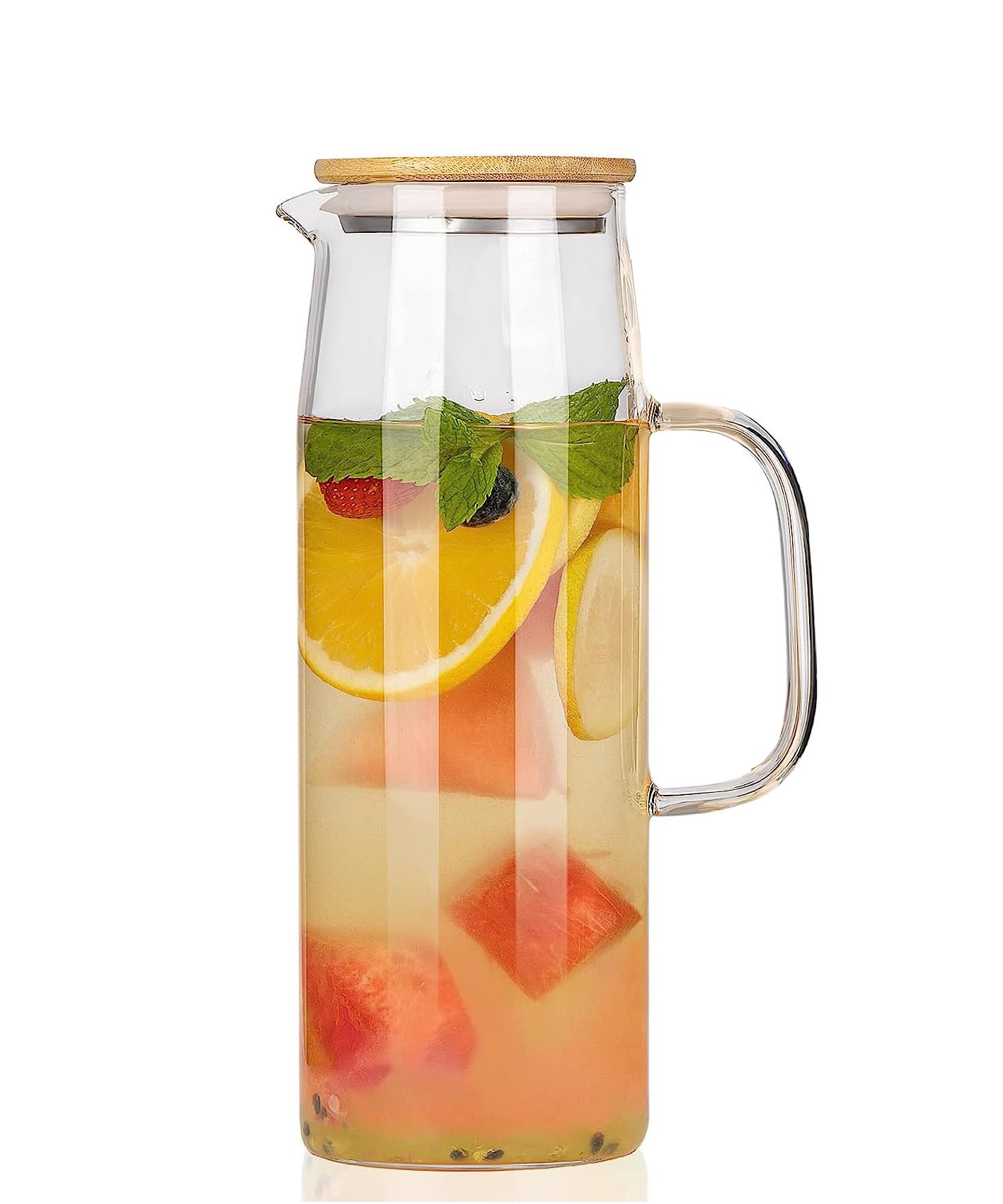 Borosilicate Water Jug With Handle and Bamboo Lid 1200 ML, Heat Resistant Water Jug for Juice,Iced Tea Beverage etc (1200 ML)