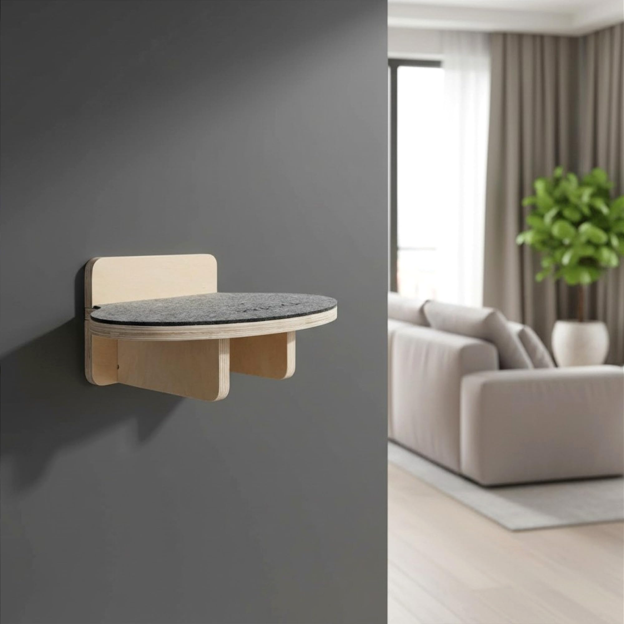 Katzen Wandstufe Oval 30x20 cm mit Filz – Katzen Wandregal zum Klettern & Kratzen – Cat Wall Shelf – PRASKA