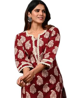 Buy FIRSTRAIN Women Cotton Straight Printed Kurti | Soft Breathable Kurta for Office & Casual Use | Trendy Festive & Regular Wear Cotton Kurti (in, Alpha, S, Regular, Maroon) at Amazon.in